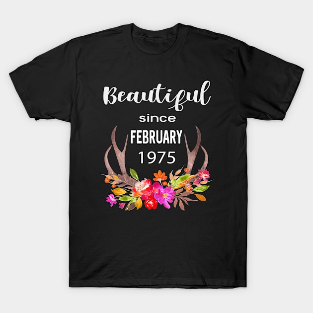 Deer Antler Elk Hunting Flower Horn Beautiful Since February 1975 T-Shirt by familycuteycom